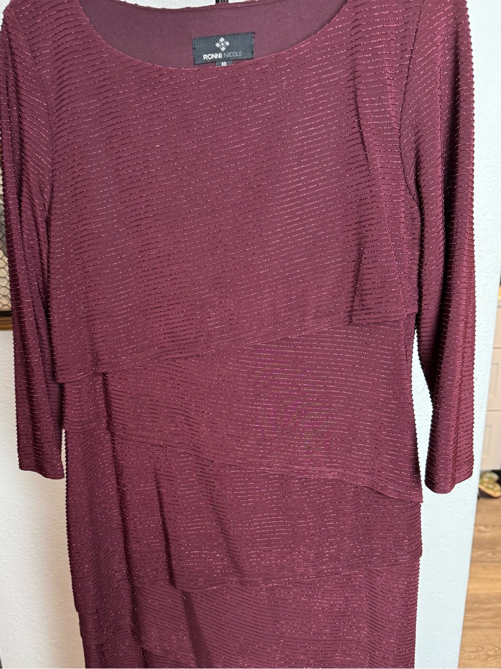Roni Nicole Women's Wine Red Layered Long-Sleeve Dress Size 10